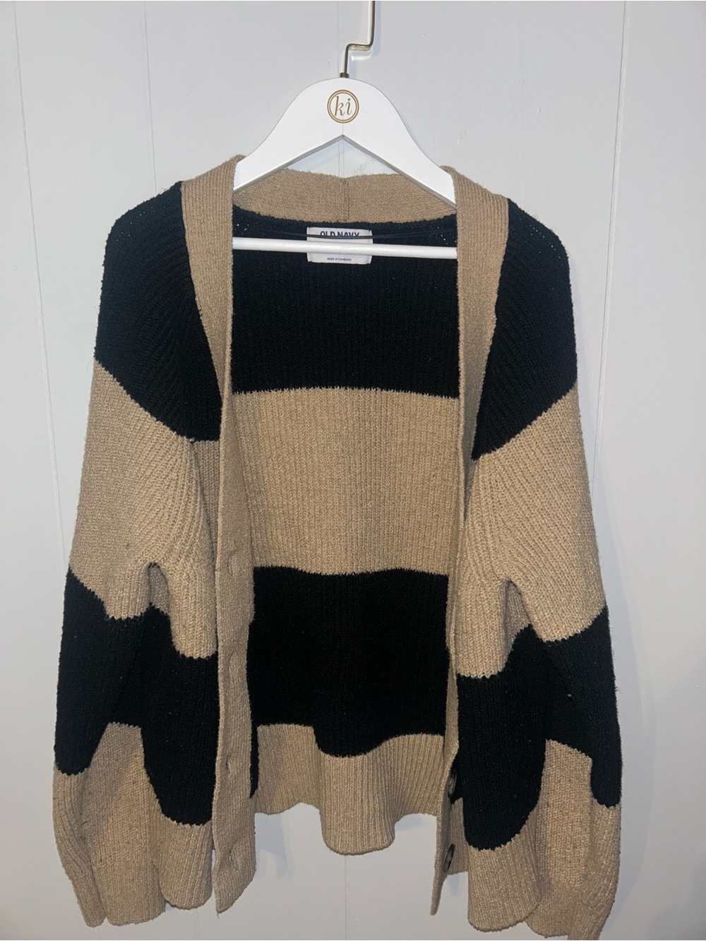 Old Navy Black and Tan Striped Open-Front Cardigan